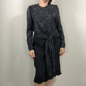 Vintage 80s Kathy J Black Midi Dress